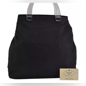 Authentic PRADA Vintage Nylon Tessuto Plastic Tote Hand Bag - Black